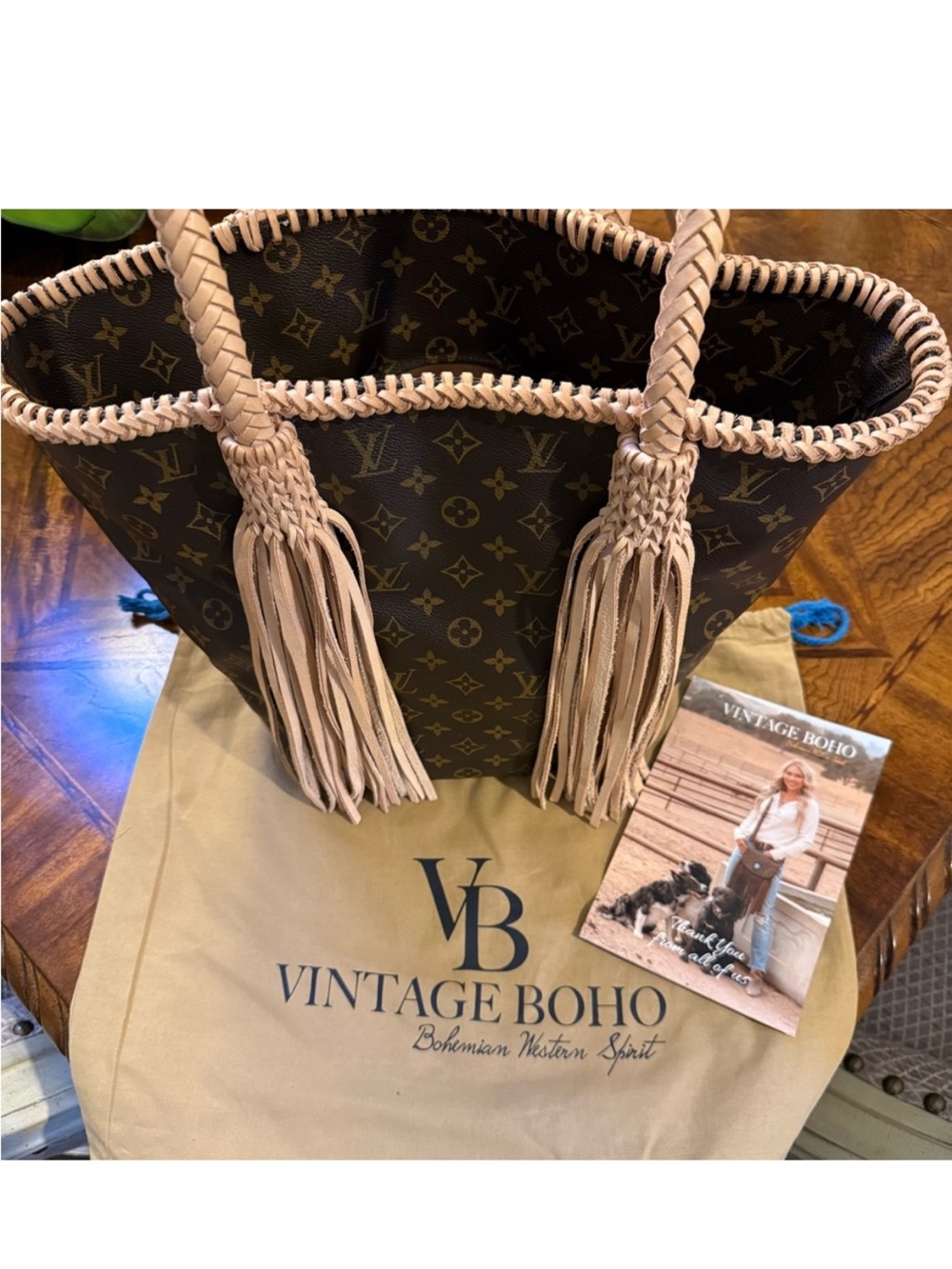 Vintage boho bag Louis Vuitton shopping sac w fringe
